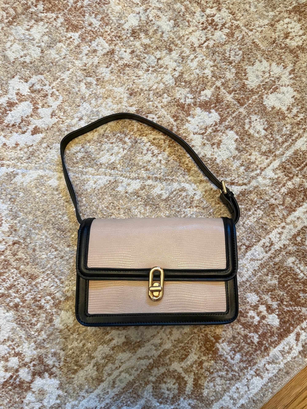 Classic Shoulder Bag in Blush with Black Trim and Gold Hardware